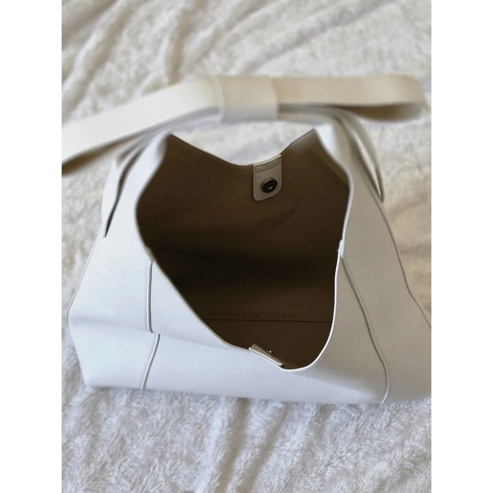 Large Pebbled Beige Vegan Leather Hobo Shoulder Bag Large Bow Strap